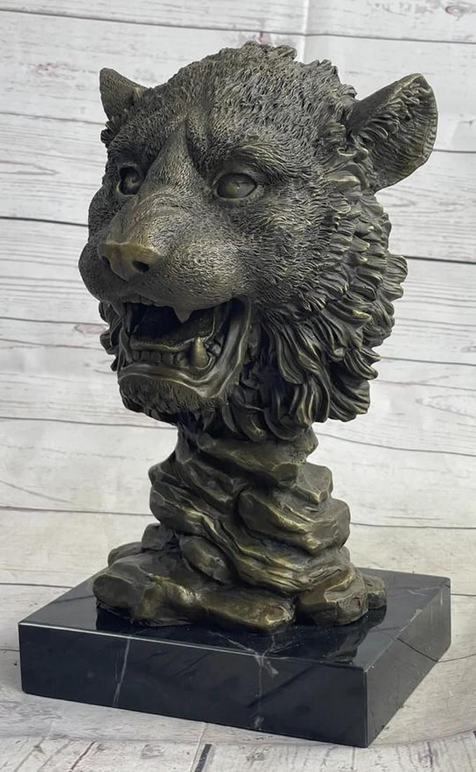 Majestic Male Lion Original Bronze Bust by Milo - 12" x 7": Majestic Male Lion Original Bronze Bust by Milo - 12" x 7" With stealth and breathtaking beauty, this Male Lion peers deep into the distance, exuding a commanding presence and natural elegance