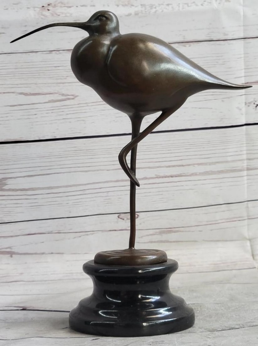 Coastal Wading Bird Original Bronze Statue - 9.5" x 9.5": Coastal Wading Bird Original Bronze Statue - 9.5" x 9.5" Introducing an Exquisite Bronze Sculpture: This stunning figure of an exotic bird, possibly a stork, is meticulously handmade with exce