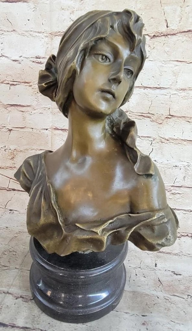 Elegant Maiden Authentic Bronze Figurine by Miguel Lopez - 14" X 9": Elegant Maiden Authentic Bronze Figurine by Miguel Lopez - 14" X 9" Unveiling an extraordinary bust sculpture by acclaimed Portuguese artist Miguel Lopez, also known as Milo. This remarkable p