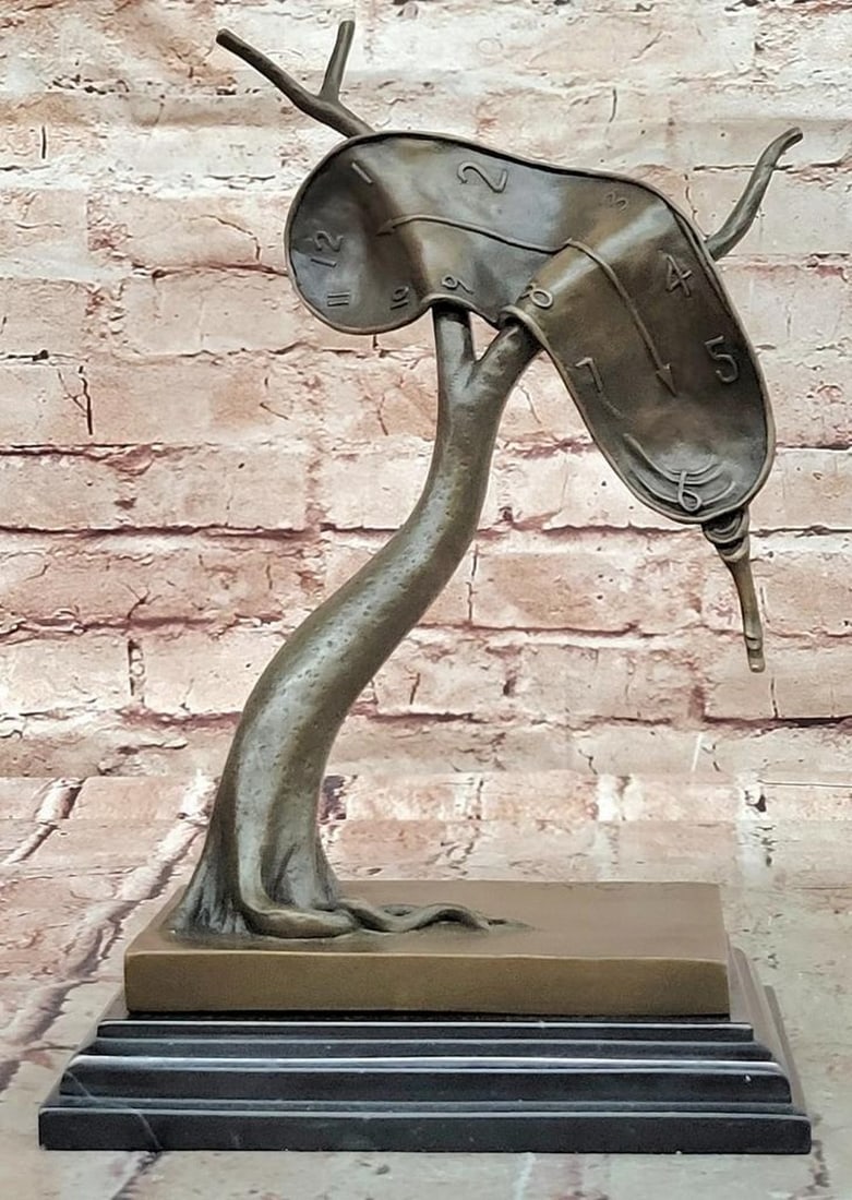Melting Clock' Bronze Sculpture Inspired by Salvador Dali - 12.5" x 10.5": 'Melting Clock' Bronze Sculpture Inspired by Salvador Dali - 12.5" x 10.5" This striking bronze sculpture, inspired by The Persistence of Memory by Salvador Dali, captures the surreal essence 