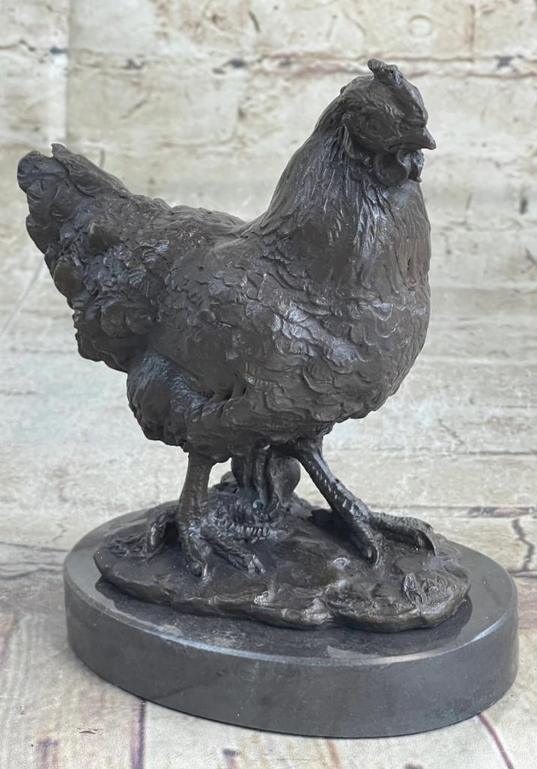 Signed Original Lucky Chicken Bronze Sculpture - 7" x 5": Signed Original Lucky Chicken Bronze Sculpture - 7" x 5" The chicken or the egg L An age old question about a bird that is loved by many around the world. A staple on small and large farms