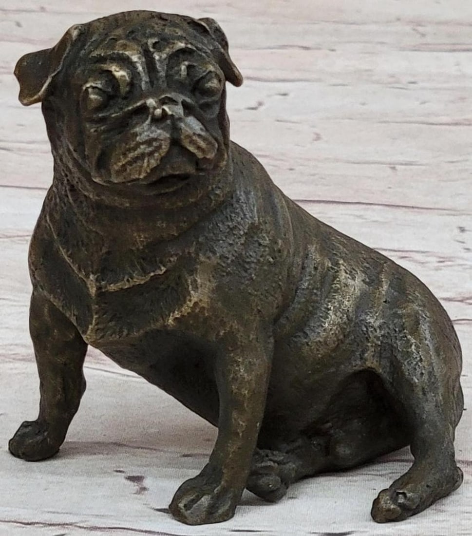 Original Miniature Pug Puppy Bronze Sculpture - 3.5" x 4.5": Original Miniature Pug Puppy Bronze Sculpture - 3.5" x 4.5" Embrace the adorable charm of man's best friend with this delightful bronze sculpture depicting a seated pug. Crafted with