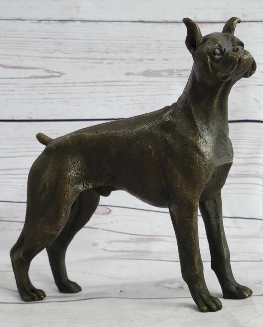 Moigniez Inspired Boxer Bronze Sculpture - 7.5" x 9": Moigniez Inspired Boxer Bronze Sculpture - 7.5" x 9" This cute boxer won't have any problem guarding your front door! He is ready to meet you and greet you and welcome you home from a hard