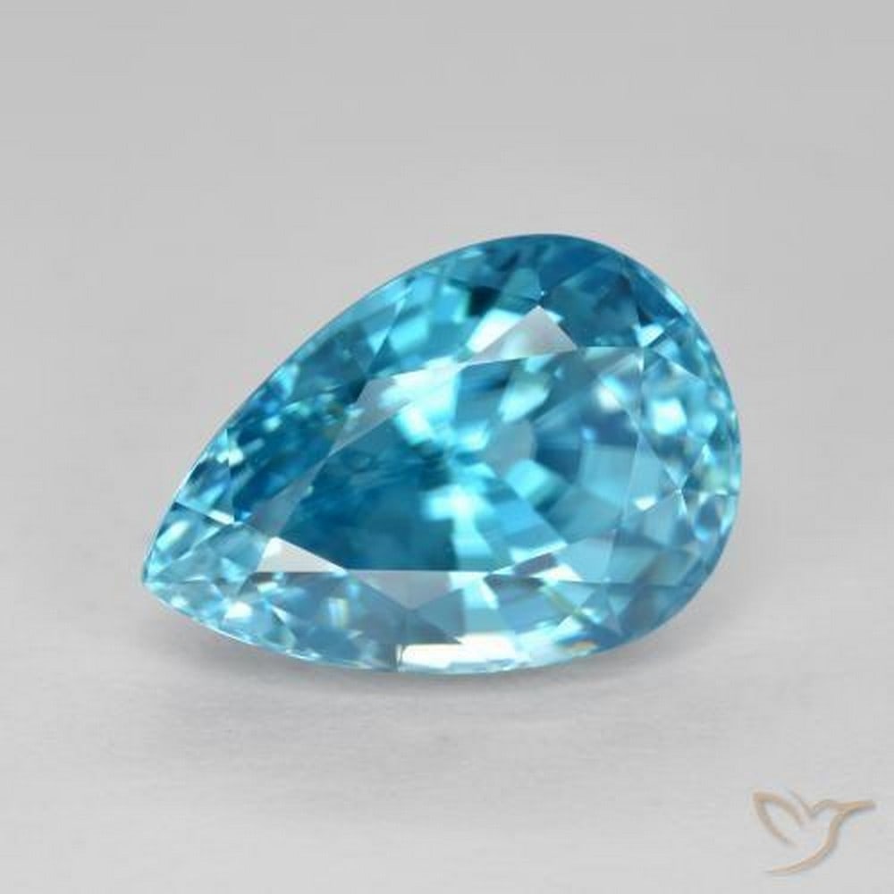6.80 ct Natural Aqua Blue Zircon, Pear Facet, VVS, Cambodia: 6.80 ct Natural Aqua Blue Zircon, Pear Facet, VVS, Cambodia Natural zircon weighing 6.80 carats, cut in a pear facet with bright aqua blue color. The gem measures 12.34 x 8.52 x 7.04 mm and has VVS