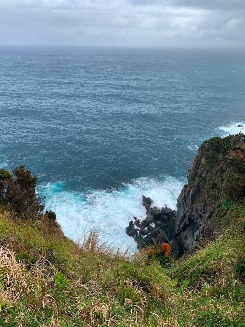 Clifftop Waves: Clifftop Waves Experience the raw beauty of the coastline with this exclusive hand-painted canvas opportunity. The photograph captures the ocean viewed from a grassy cliffside, where waves crash