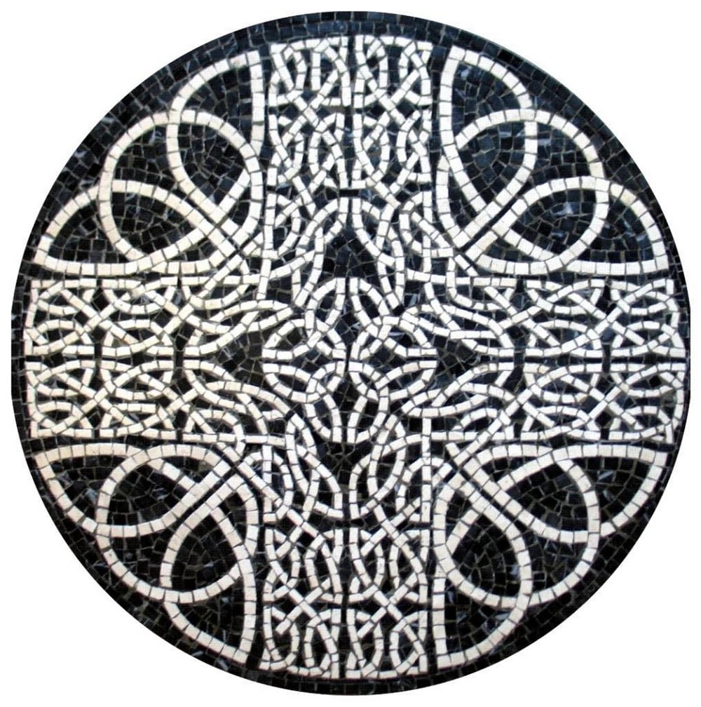 Circle Geometric Black Mosaic: Circle Geometric Black Mosaic The Circle Geometric Black Mosaic is apart of a wide collection of Geometric Mosaics. This masterpiece is an entirely handmade mosaic reproduction created using the techn