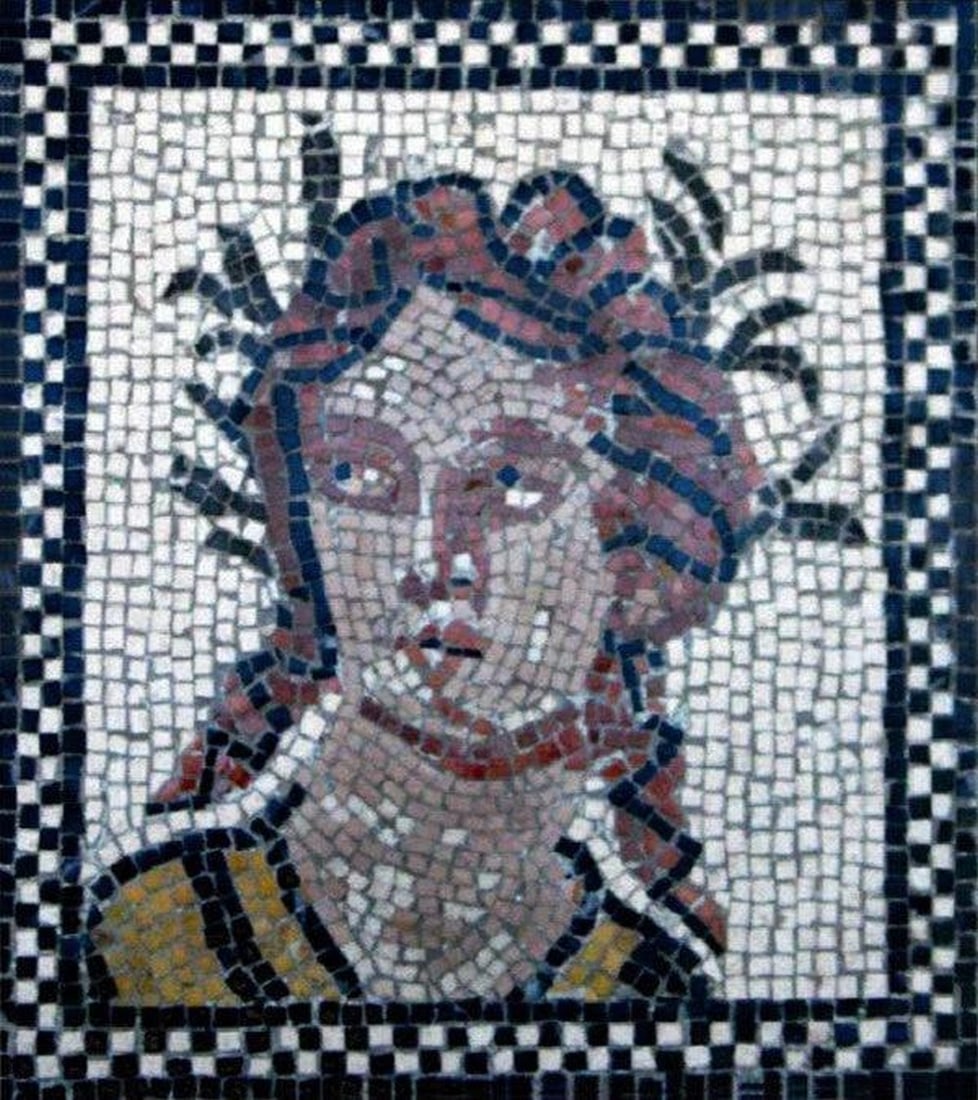 Goddess of Spring Mosaic: Goddess of Spring Mosaic The Goddess of Spring Mosaic is apart of a wide collection of Mythological Mosaics. This mosaic illustrates the profile of the goddess of 'Spring'. This masterpiece is an enti