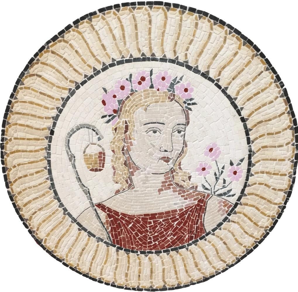 The Goddess of Spring: Mosaic Reproduction: The Goddess of Spring: Mosaic Reproduction The Goddess of Spring mosaic is a graceful reproduction of a classical Roman artwork celebrating the season of renewal and rebirth. Depicting the
