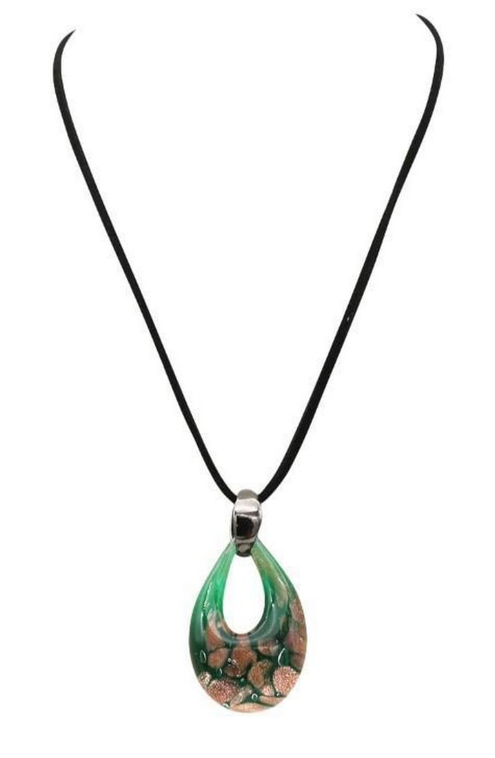 Spring Blush Avventurina Pendant: Spring Blush Avventurina Pendant A shimmering fusion of color and craftsmanship, this handmade pendant showcases the timeless beauty of avventurina glass in soft green and pink tones. Flecks of