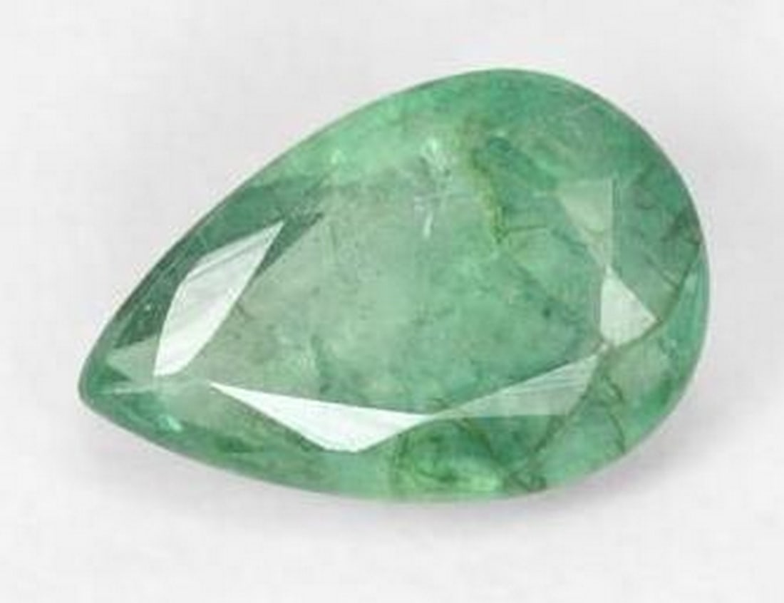 Loose Pear-Cut Emerald: Loose Pear-Cut Emerald Delicate and refined, this loose emerald gemstone is expertly cut in a graceful pear facet shape, showcasing a soft, cool green hue. Its gentle color evokes freshness and