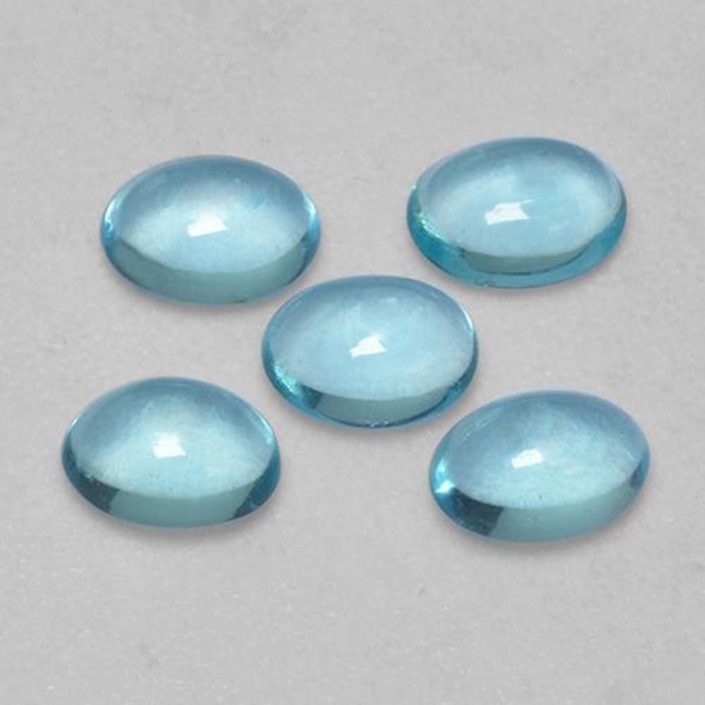 1.90 ct Light Blue Green Apatite, Oval Cabochon, Transparent, Madagascar: 1.90 ct Light Blue Green Apatite, Oval Cabochon, Transparent, Madagascar Natural apatite totaling 1.90 carats, consisting of five oval cabochon gemstones with a light blue-green color. Each stone