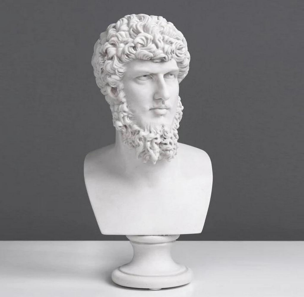 Imperial Reflection: Bust of Lucius Verus: Imperial Reflection: Bust of Lucius Verus This finely crafted bust of Lucius Verus, the Roman Emperor, captures the dignity and sophistication of a ruler during the height of the Antonine dynasty.