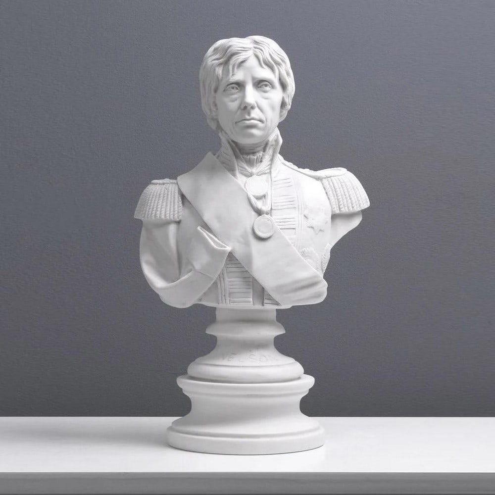 White Carrara Marble Sculpture "Nelson Viscount" Bust - (11lbs): White Carrara Marble Sculpture "Nelson Viscount" Bust - (11lbs) NELSON VISCOUNT HORATIO, a bust, after Joshua Pitts,1853. Despite losing an eye at Corsica and an arm at Santa Cruz, Nelson had 