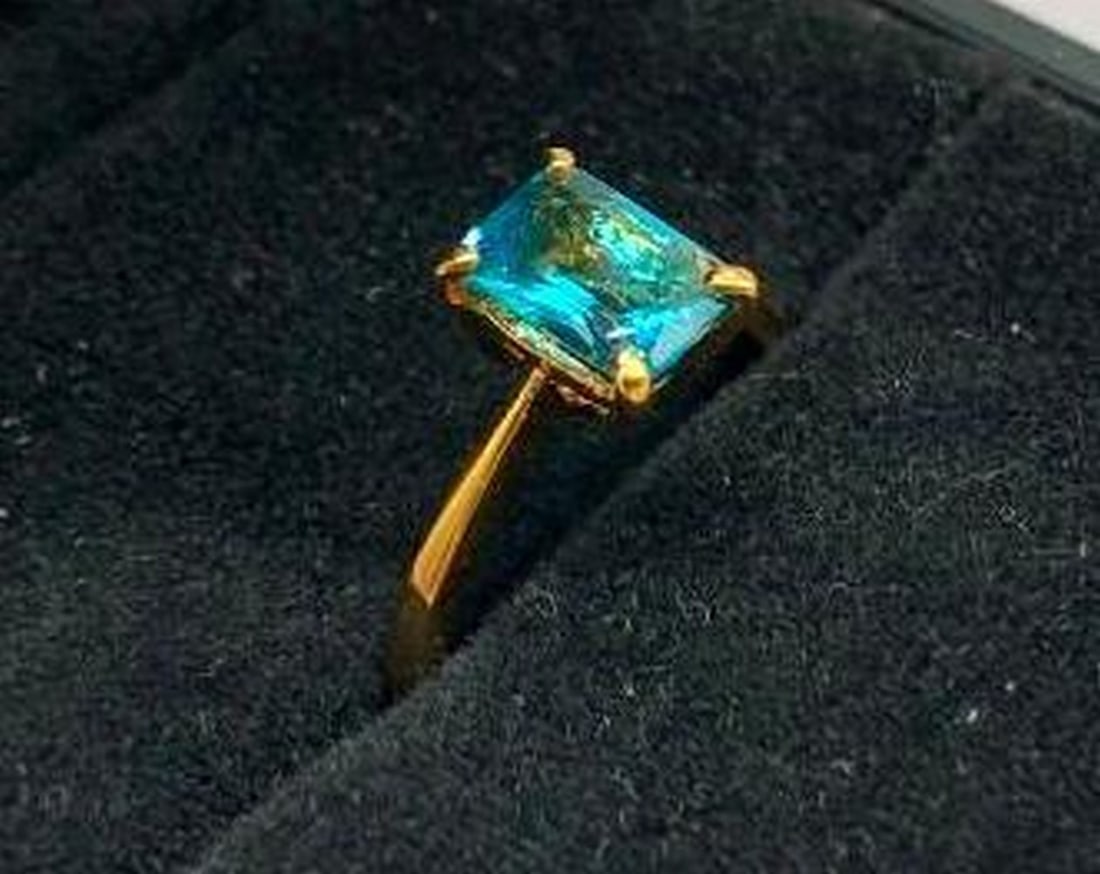 Cushion Cut Blue Stone Ring - 2