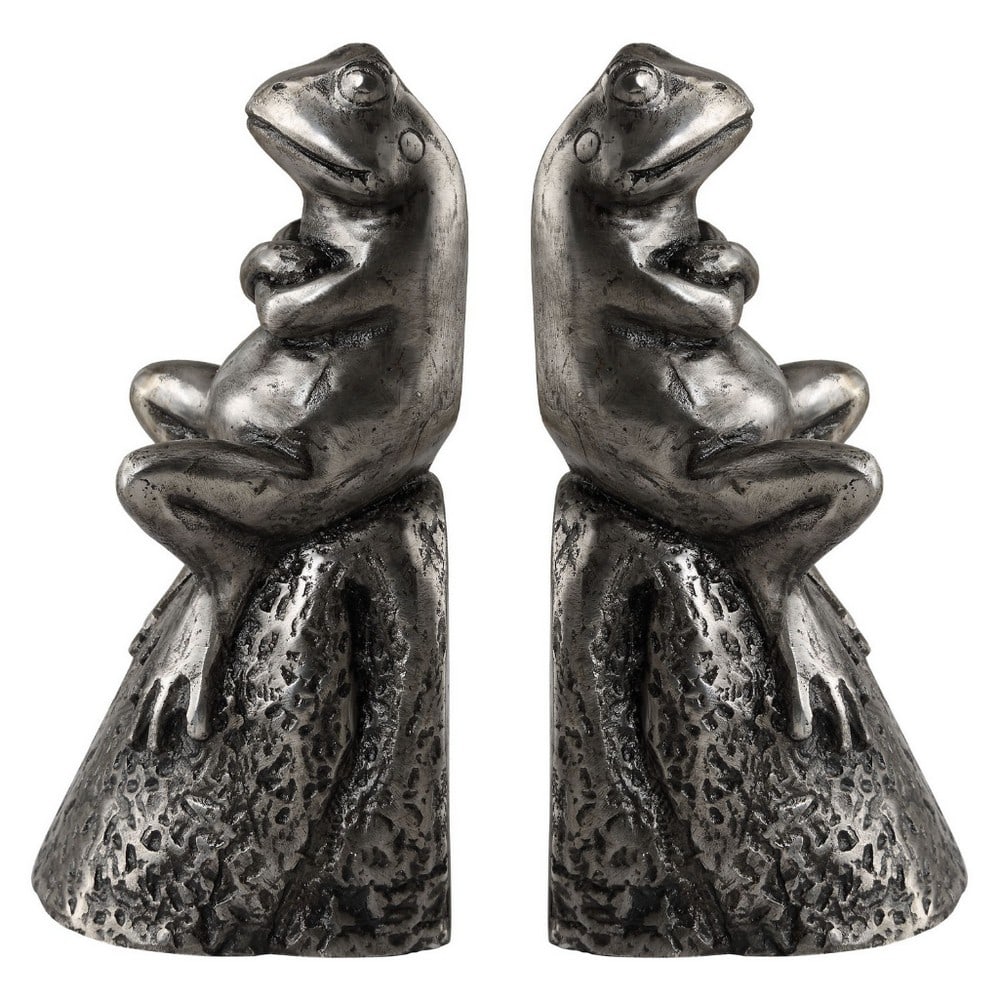 "Antiqued Silver" Daydreaming Bird Collection Bookends: "Antiqued Silver" Daydreaming Bird Collection Bookends Infuse your bookshelf with a playful blend of whimsy and sophistication through our Daydreaming Frog Bookends. Meticulously crafted with 