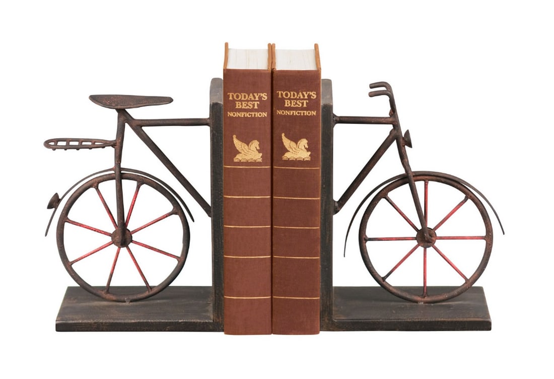 "Rusty Bike" Elk Home Collection Bookends: "Rusty Bike" Elk Home Collection Bookends For the cycling enthusiast, these Bicycle Bookends offer a perfect blend of functionality and vintage charm. Crafted from antiqued metal, each piece