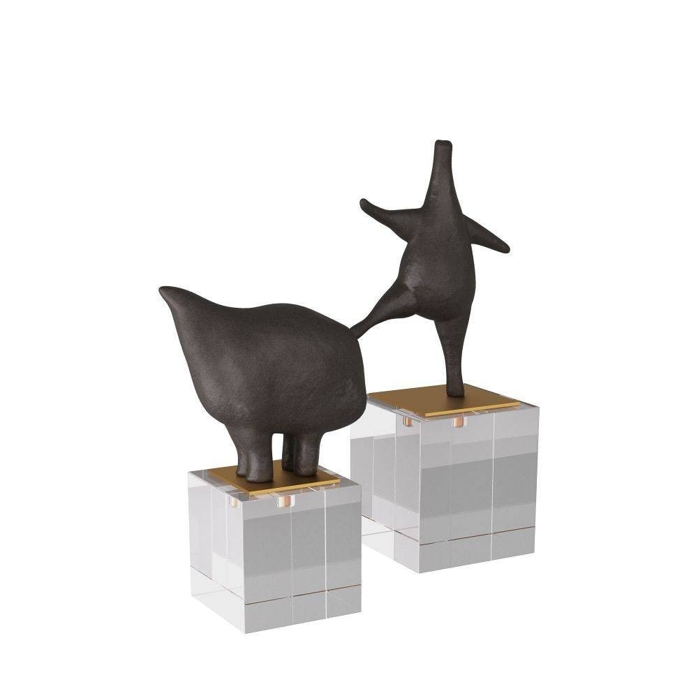 Set of 2 Abstract Bronze Sculptures: Set of 2 Abstract Bronze Sculptures Discover the allure of this striking set of two abstract bronze sculptures, where rich, dark bronze finishes meet subtle textures and bold, defined lines. The fluid