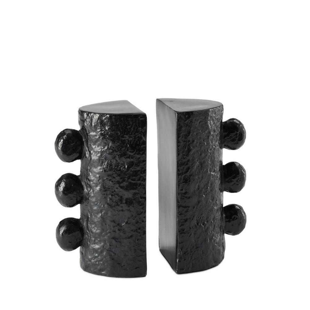 "Black" Sanya Collection Bookends: "Black" Sanya Collection Bookends Transform your space with the Sanya Bookends, a striking nod to the sculptural elegance of the Sanya Table Lamp. Forged from cast metal and detailed with a