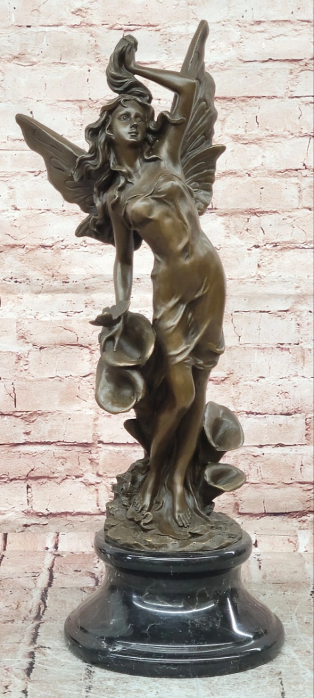 Bronze Sculpture of Butterfly Angel on Marble Base - 23" x 8" (1 of 6)