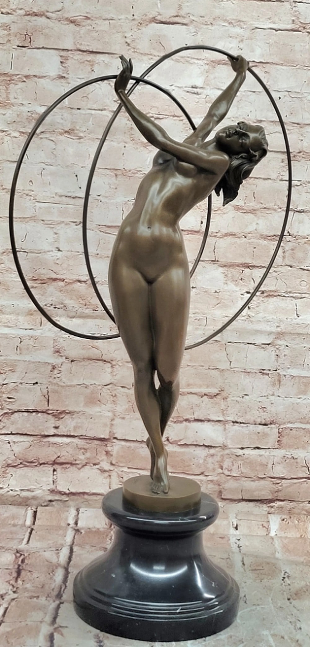 Art Deco Nude Female Bronze Sculpture by Cesaro - 26.5" x 10.5": Art Deco Nude Female Bronze Sculpture by Cesaro - 26.5" x 10.5" Introducing a Bronze Sculpture: This depiction of a nude female figure is handcrafted with attention to detail. The figure is sh