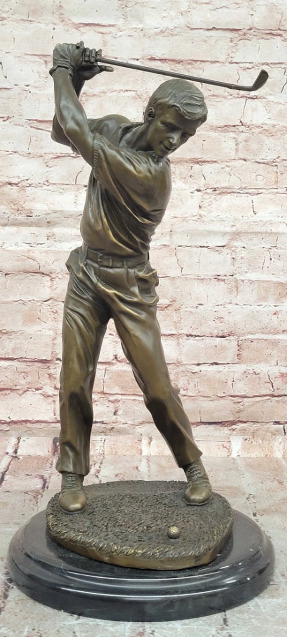 Golfer Mid-Swing Bronze Sculpture by Miguel Lopez - 18" x 9" (1 of 6)