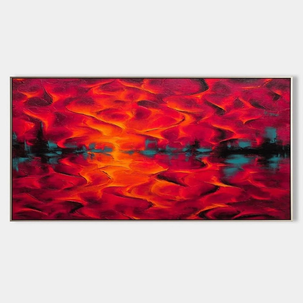 Abstract Cityscape Reflection Canvas Painting: Abstract Cityscape Reflection Canvas Painting This striking canvas painting captures the energy of a glowing skyline through a fusion of abstract expressionism and modern color theory. Radiating hues