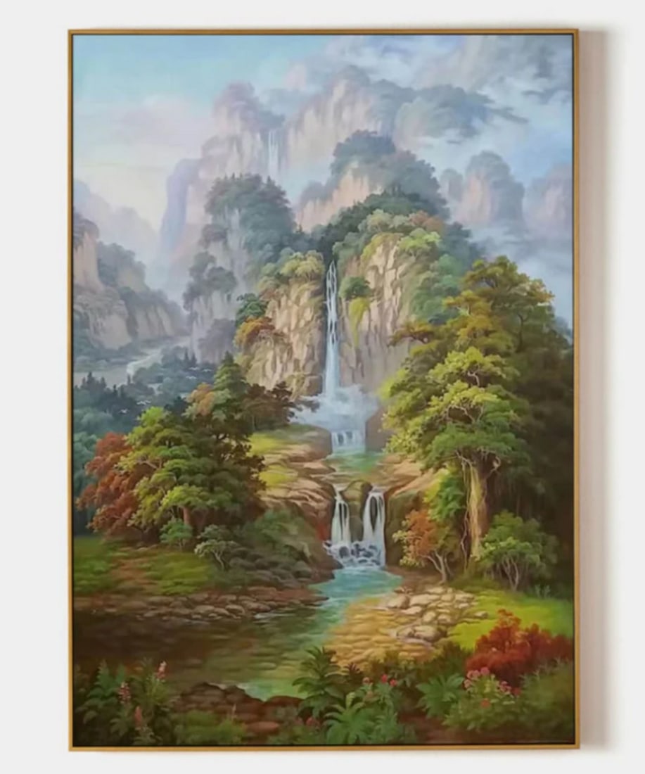 Nature's Symphony Hyperrealistic Canvas Painting: Nature's Symphony Hyperrealistic Canvas Painting Like an orchestra, every element plays its part - the rushing water, the rustling leaves, the golden light filtering through the trees. Together, they 