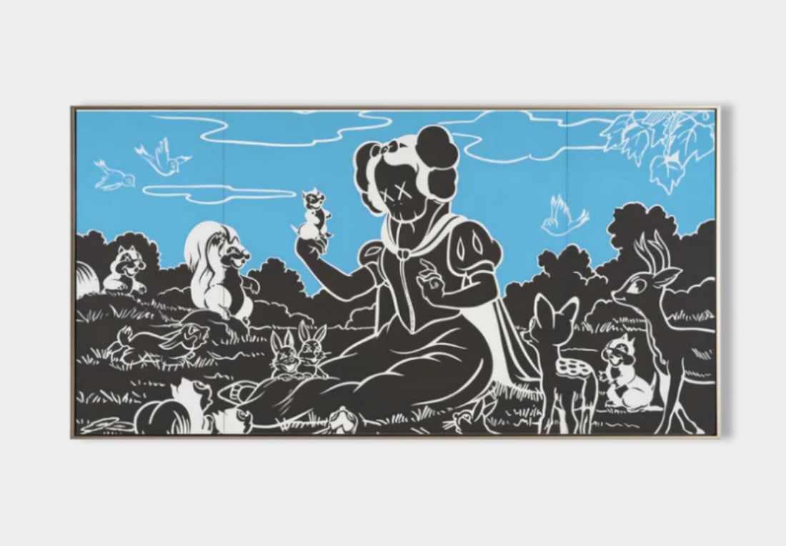 "Serene Woodland Harmony - Inspired by Kaws" Canvas Painting: "Serene Woodland Harmony - Inspired by Kaws" Canvas Painting This enchanting painting blends tranquility with a contemporary artistic twist, drawing inspiration from the distinct visual langua