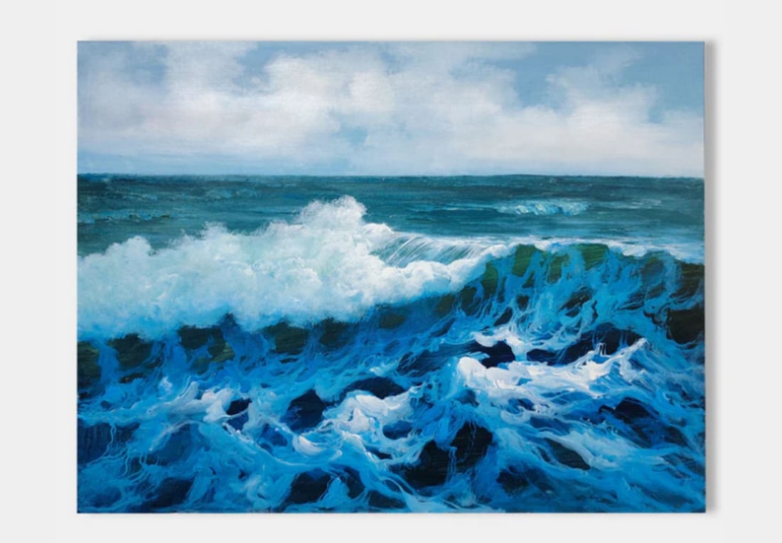 Dance of the Waves Hyperrealistic Art Canvas Painting: Dance of the Waves Hyperrealistic Art Canvas Painting This stunning painting captures the raw power and beauty of the ocean in a breathtaking display of movement and energy. Deep blues and foamy