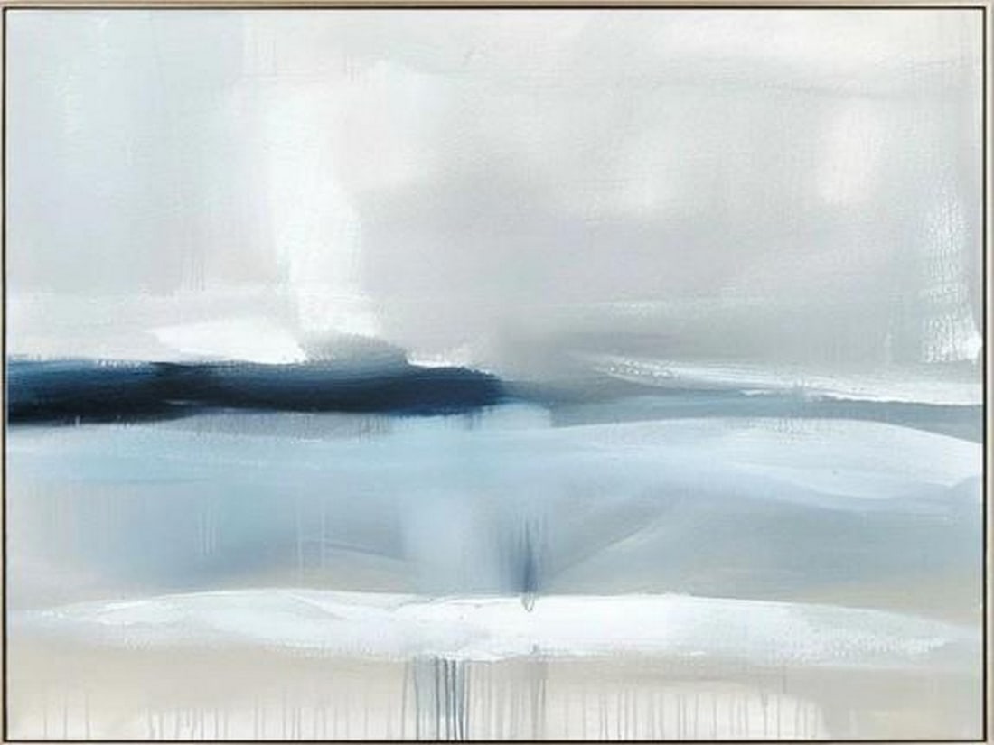 Calm Current: Calm Current Calm Current flows with soft tones of light blue, misty white, and subtle gray, creating a soothing abstract composition that evokes sky, water, and breath. Gentle brushstrokes and layere