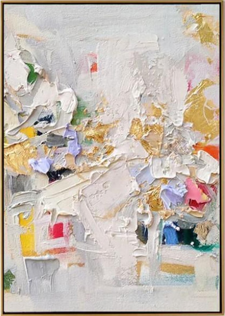 Whispers in Colour: Whispers in Colour Whispers in Colour is a serene abstract painting created with palette knife techniques, where soft pastel tones - blush pinks, pale blues, gentle creams, and muted lavenders - melt 