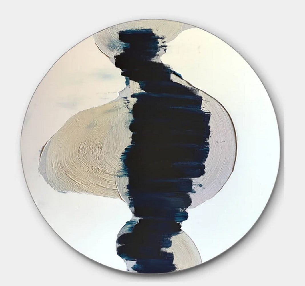 Midnight Brush Abstract Art Canvas Painting: Midnight Brush Abstract Art Canvas Painting A mesmerizing interplay of depth and contrast, this abstract painting captivates with its bold vertical band of dark blue and black brushstrokes. The