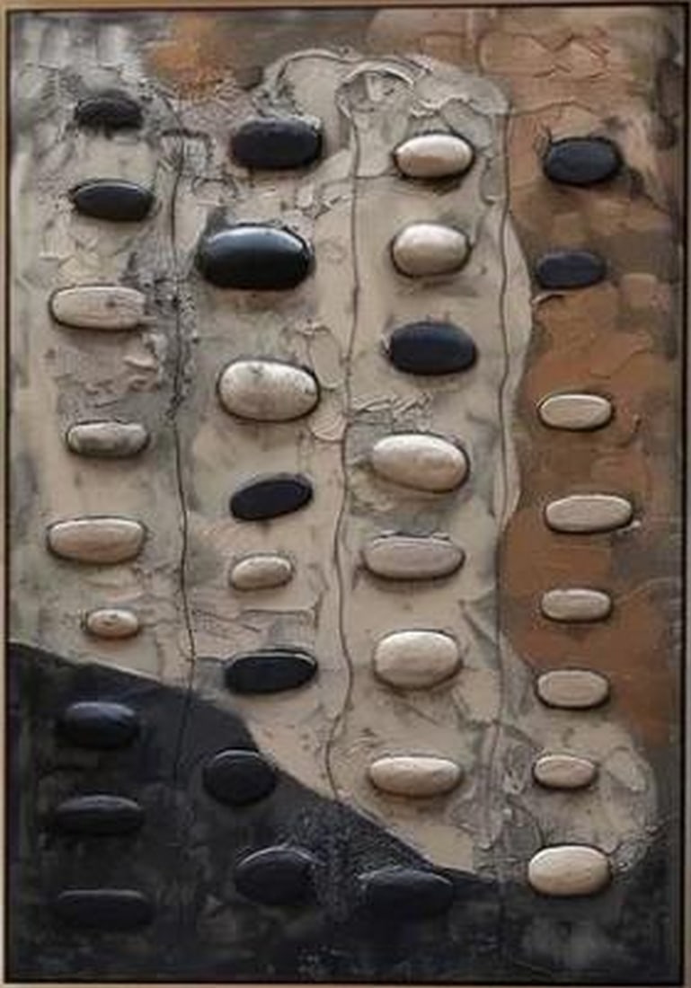 Stone Silence: Stone Silence Monolith is a bold, large-scale abstract oil painting that evokes the raw strength and timeless presence of stone. Rendered in striking black and white, the piece features heavily