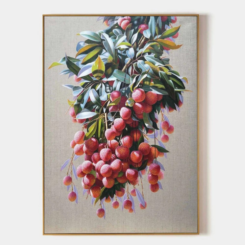 Crimson Chorus Hyperrealistic Art Canvas Painting: Crimson Chorus Hyperrealistic Art Canvas Painting A vivid celebration of summer's sweetness, Crimson Chorus showcases a cascade of ripe cherries in rich, radiant reds, nestled among verdant leaves.