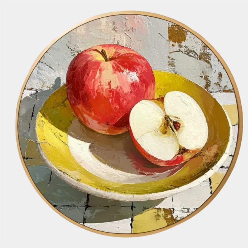 Golden Harvest Still Life Apple Canvas Painting: Golden Harvest Still Life Apple Canvas Painting Celebrate the beauty of simplicity with "Golden Harvest," a still life canvas painting that blends realism with artistic flair. A rich red apple