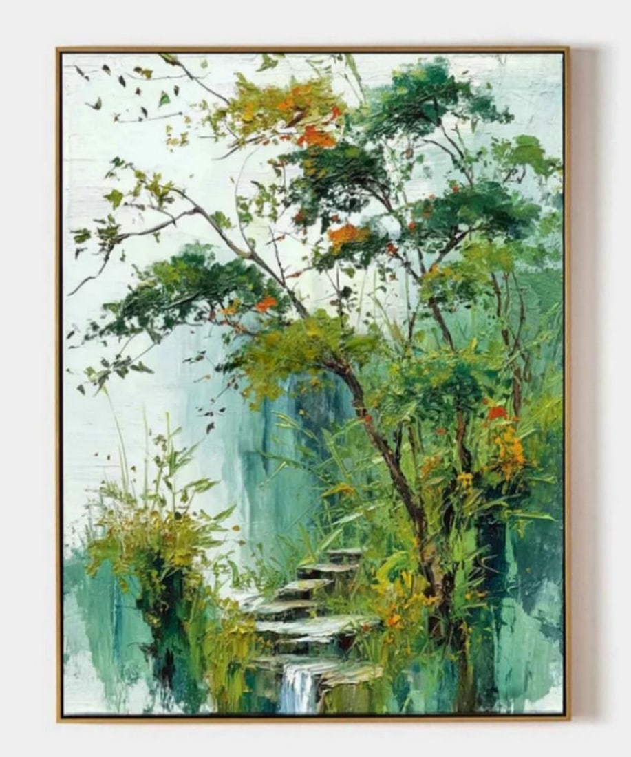 Steps Through the Mist Watercolor Landscape Canvas Painting (1 of 2)