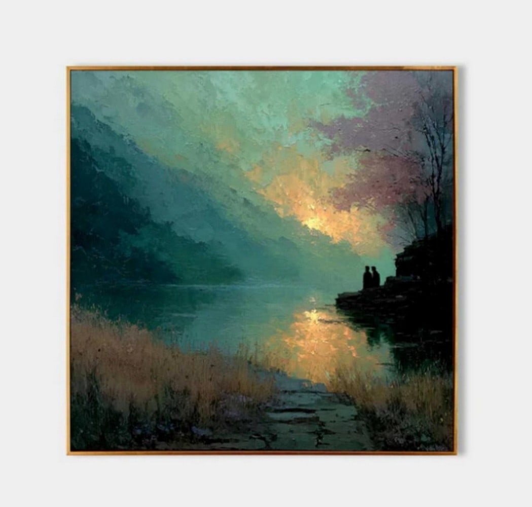 Twilight Reflection Serene Landscape Canvas Painting: Twilight Reflection Serene Landscape Canvas Painting Step into the calm of nature with "Twilight Reflection," a tranquil landscape canvas painting that captures the quiet magic of dusk. A sere