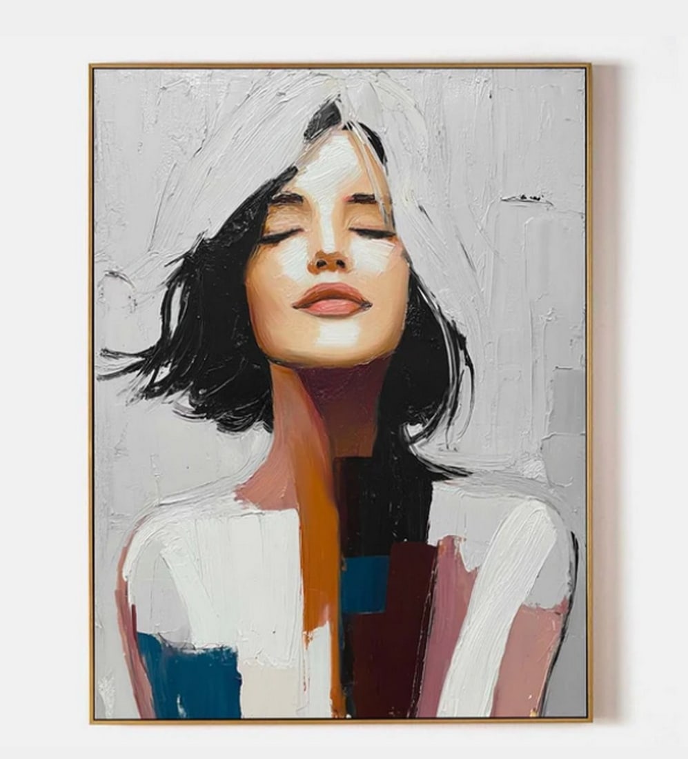 Whispers Through Color' Surrealist Canvas Painting: 'Whispers Through Color' Surrealist Canvas Painting This expressive portrait blends abstraction with emotion, portraying a figure whose quiet presence is amplified through a dynamic interplay of brush
