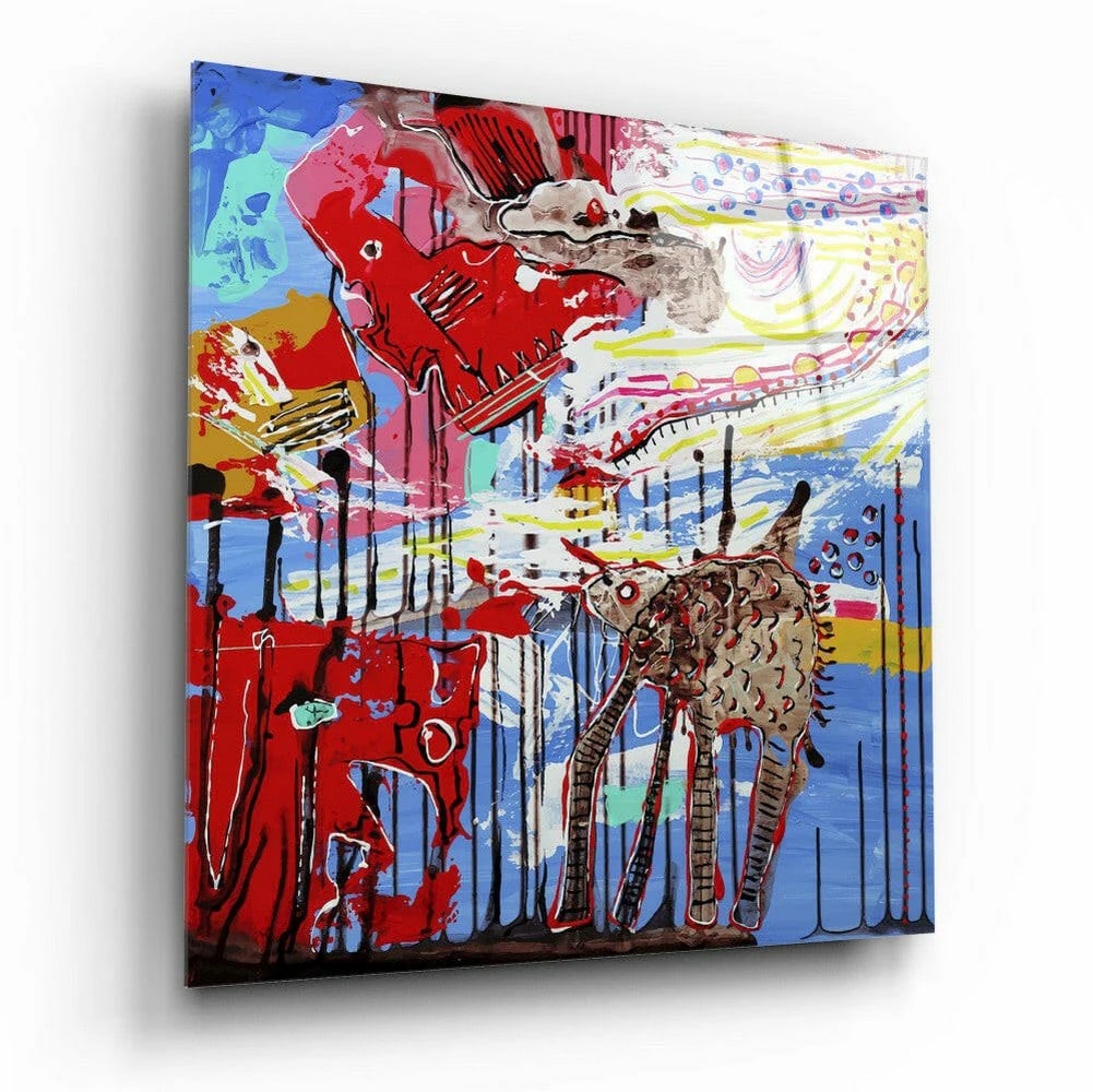 Abstract Space Saga Inspired Tempered Glass Wall Art: Abstract Space Saga Inspired Tempered Glass Wall Art This tempered glass wall art features an abstract composition inspired by a space-themed setting, with layered forms and contrasting tones. The des