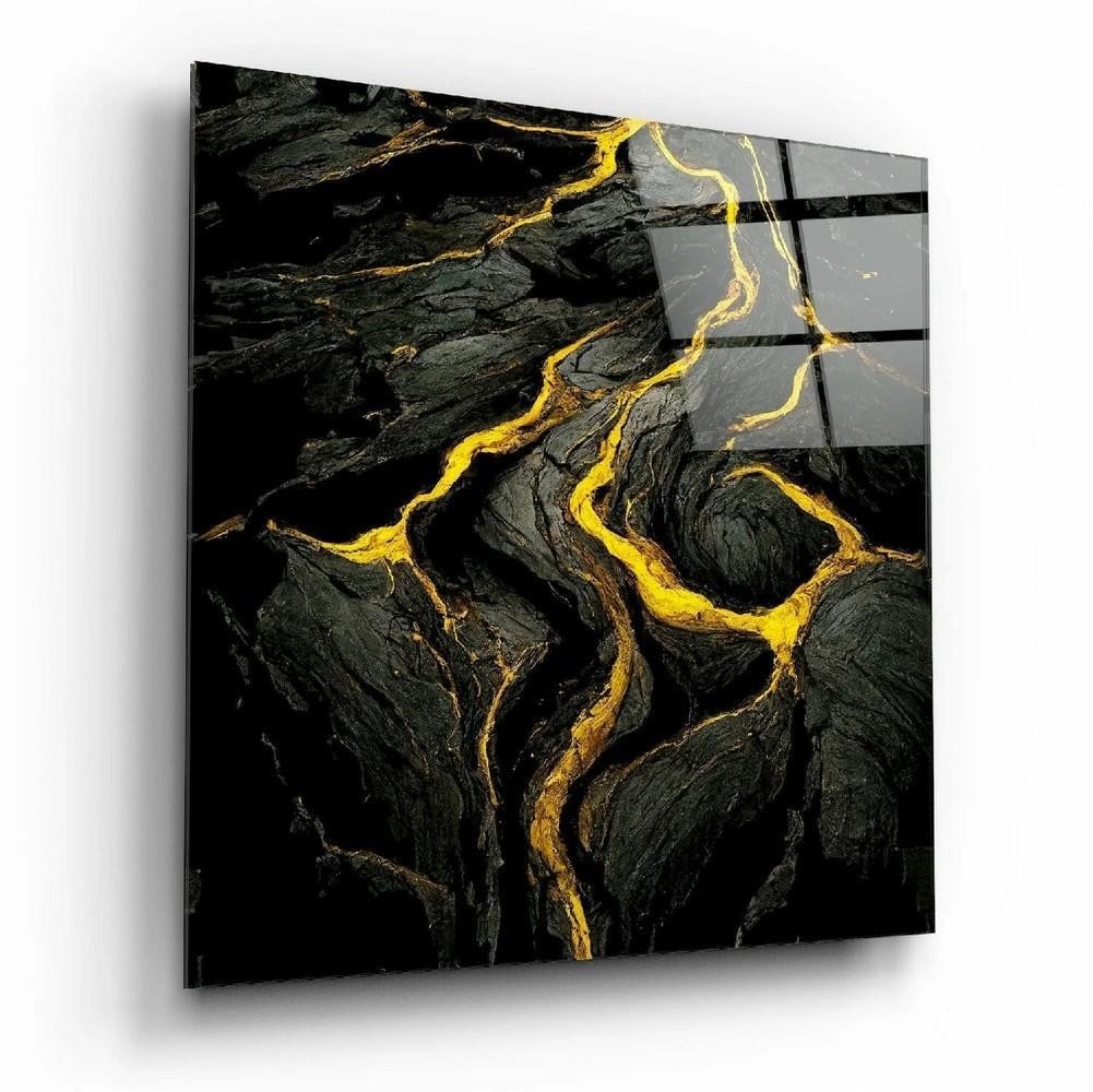 Golden Lava Tempered Glass Wall Art: Golden Lava Tempered Glass Wall Art This tempered glass wall art features a lava-inspired abstract design in rich golden tones, with flowing patterns that suggest movement and depth. The contrast betw