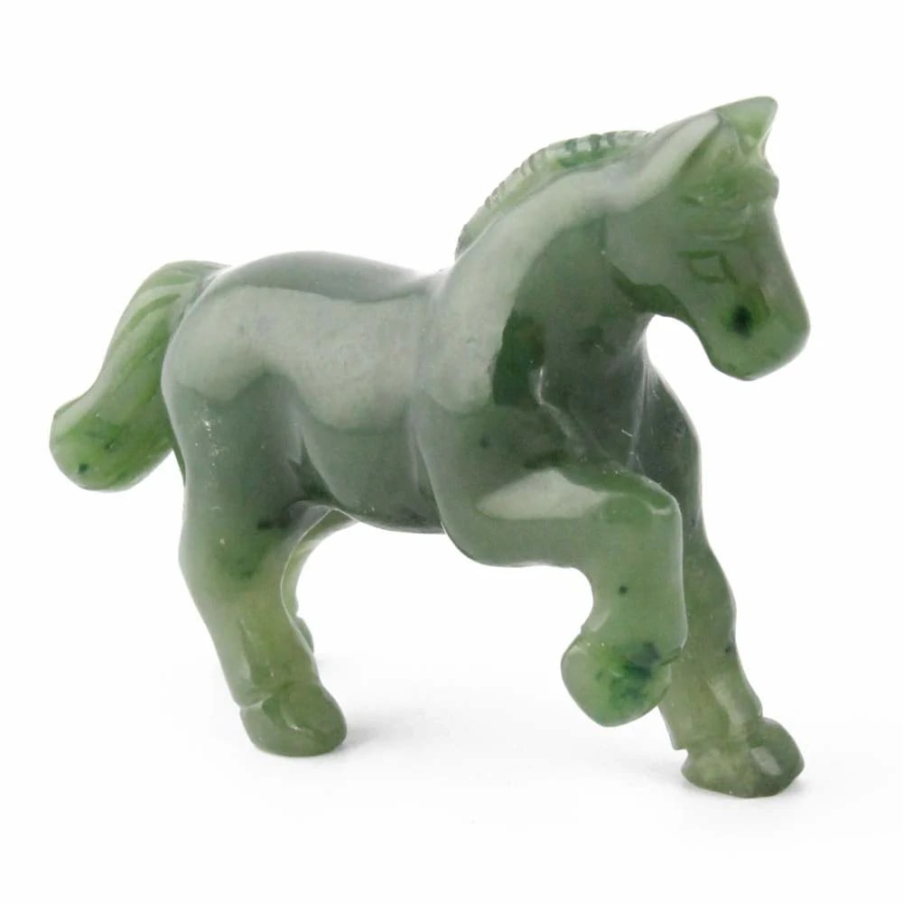 Canadian Nephrite Prancing Horse Jade Carving: Canadian Nephrite Prancing Horse Jade Carving This dynamic sculpture of a prancing horse is expertly carved from genuine Canadian nephrite jade, capturing the spirit of freedom, strength, and vitality