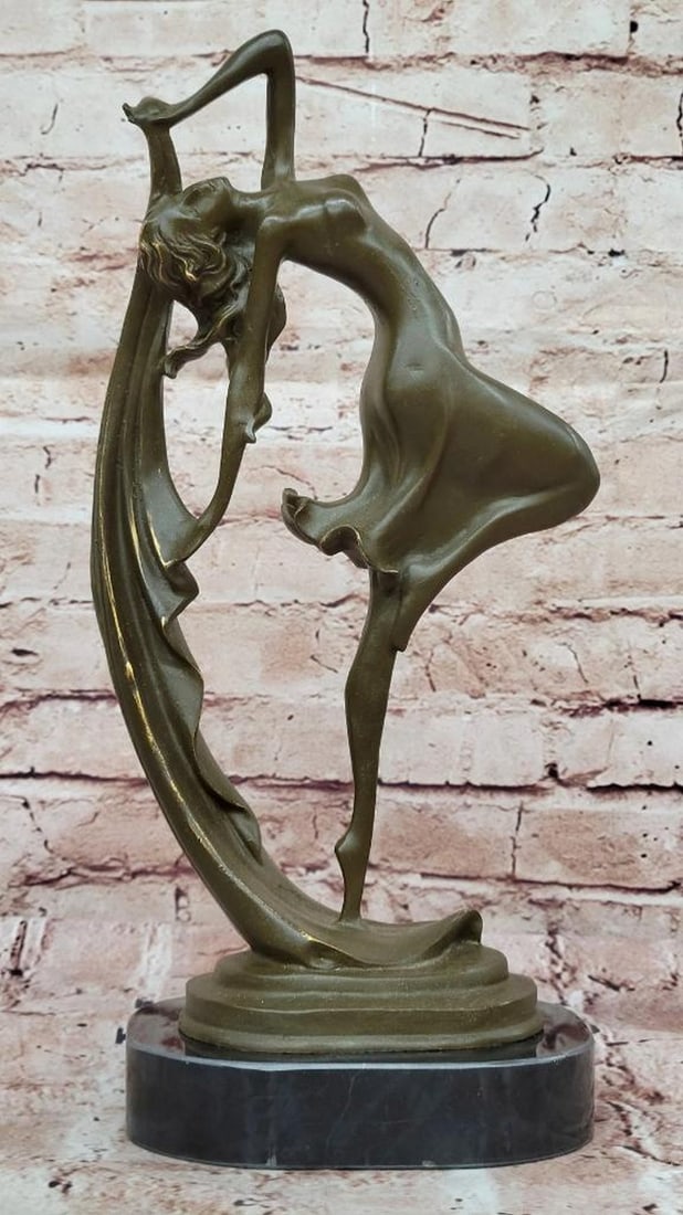Female Dancer in Motion Authentic Bronze Sculpture - 14" x 7": Female Dancer in Motion Authentic Bronze Sculpture - 14" x 7" Unveiling a captivating original bronze sculpture by Aldo Vitaleh, this piece portrays a female dancer captured in mid-motion, exu