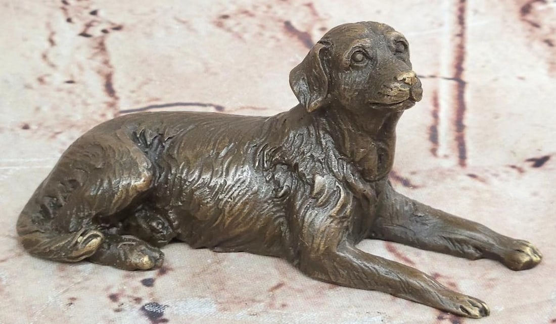 Golden Retriever Authentic Bronze Paper Holder by Nick - 2" x 4": Golden Retriever Authentic Bronze Paper Holder by Nick - 2" x 4" Unveiling a finely crafted bronze sculpture depicting a Golden Retriever, signed by the artist Nick. This charming piece captur