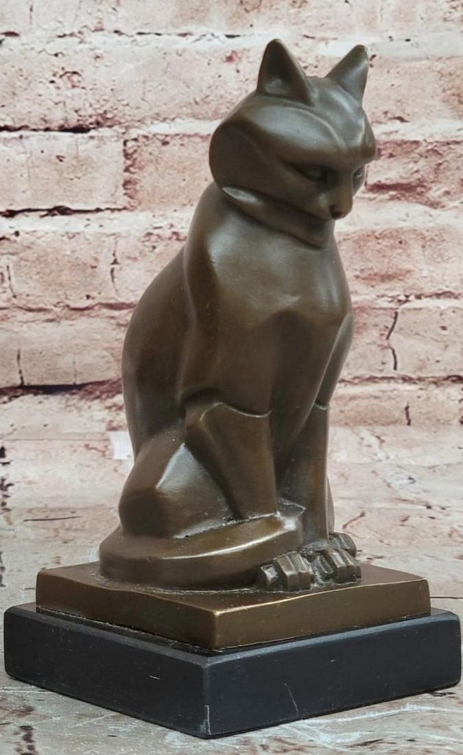 Cubist Cat Authentic Bronze Sculpture - 6.5" x 3.7": Cubist Cat Authentic Bronze Sculpture - 6.5" x 3.7" Unveiling a modern bronze sculpture featuring a Cubist interpretation of a seated cat, defined by clean geometric forms and a poised, confid