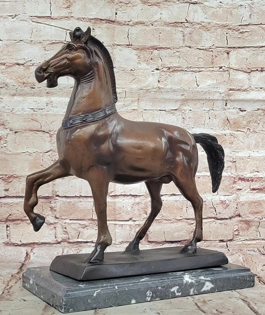 Grace in Motion" Bronze Horse Sculpture - Trotting Stallion Statue on Marble Base - 13" x 13: "Grace in Motion" Bronze Horse Sculpture - Trotting Stallion Statue on Marble Base - 13" x 13" This refined bronze sculpture by Moigniez captures the strength and grace of a trotting s