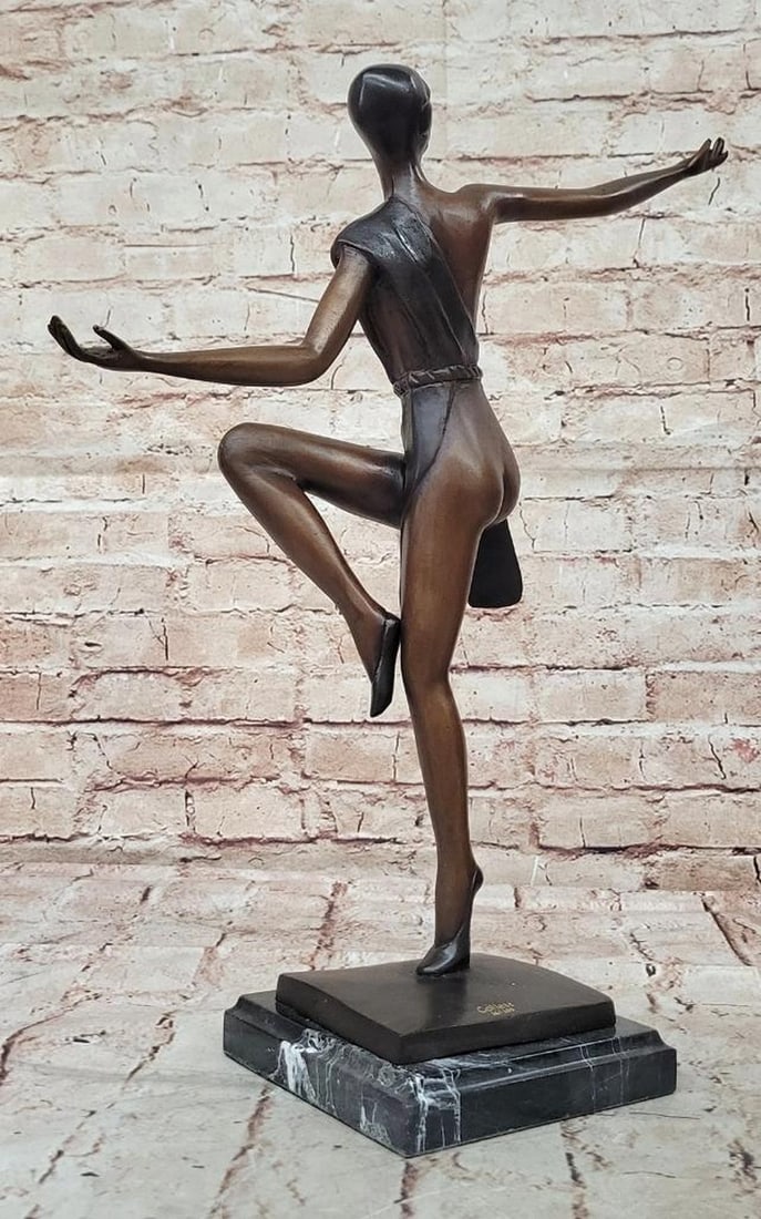 Art Deco Dancer" Bronze Sculpture - Numbered & Signed Elegant Ballerina Statue - 17" x 16: "Art Deco Dancer" Bronze Sculpture - Numbered & Signed Elegant Ballerina Statue - 17" x 16" This exquisite limited-edition bronze by Collett captures the timeless elegance of an Art De