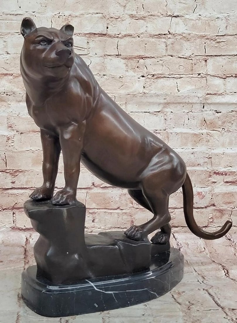 Powerful Panther" Bronze Sculpture - Big Cat Statue on Marble Base - 16" x 20: "Powerful Panther" Bronze Sculpture - Big Cat Statue on Marble Base - 16" x 20" This bold bronze sculpture by Marius captures a puma in motion, embodying strength and elegance. Crafted