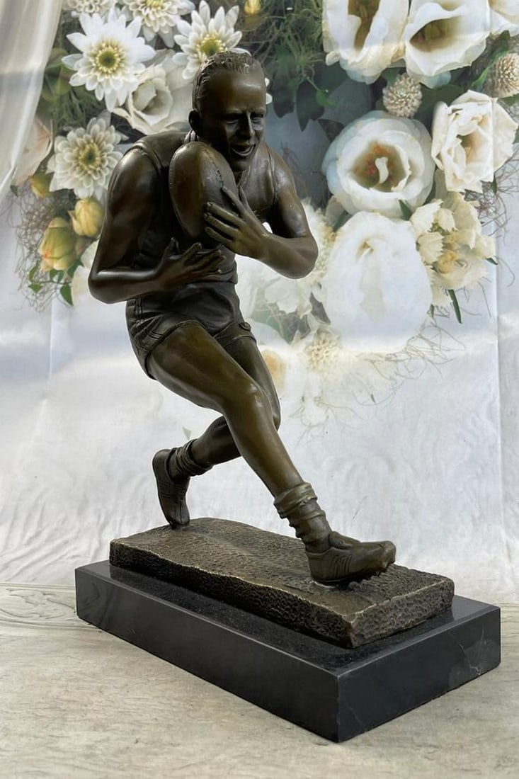 Aussie Rugby Player Running With Ball Original Bronze Statue - 12" x 8.5": Aussie Rugby Player Running With Ball Original Bronze Statue - 12" x 8.5" In this dynamic bronze sculpture, the essence of an Australian Rugby player in the heat of a game is expertly captured