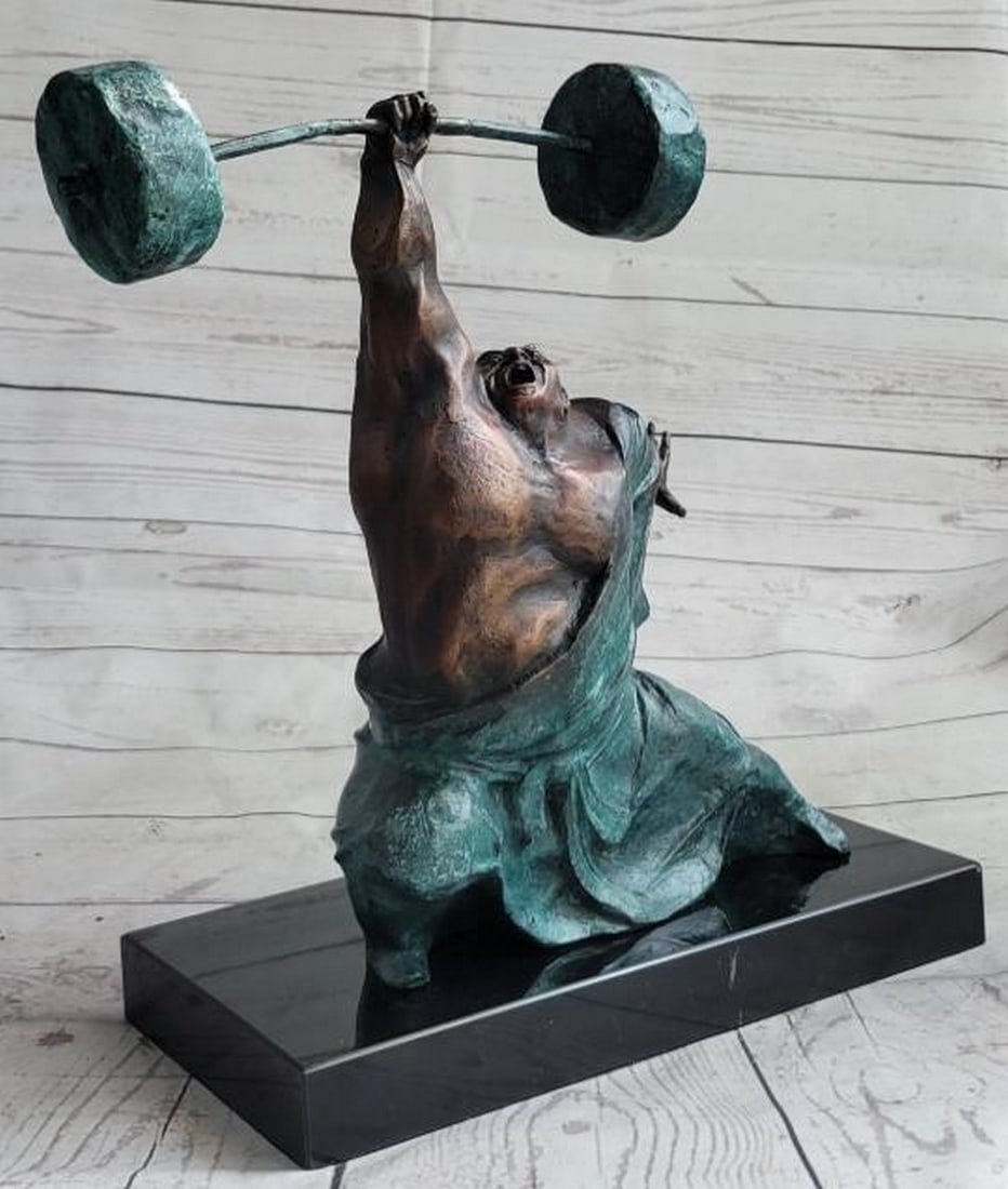 Milo's Dynamic Power: Large Abstract Modern Art Weightlifter Original Bronze Sculpture - 13" x 10.5": Milo's Dynamic Power: Large Abstract Modern Art Weightlifter Original Bronze Sculpture - 13" x 10.5" Celebrate the spirit of athleticism and strength with this Large Abstract Modern Artwork We