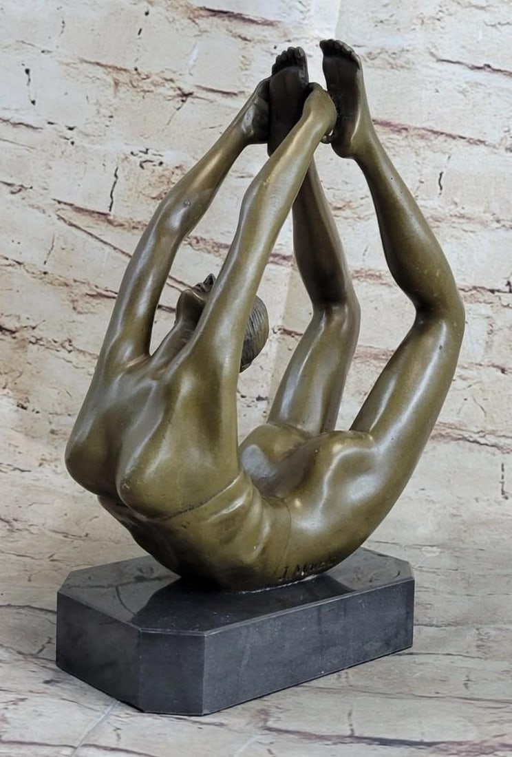 Handmade Rare Original Sport Gymnast Bronze Sculpture: Handmade Rare Original Sport Gymnast Bronze Sculpture This woman is a talented Gymnast demonstrating her agility and flexibility. Balancing on her stomach she has holds her feet with her hands. Her mu